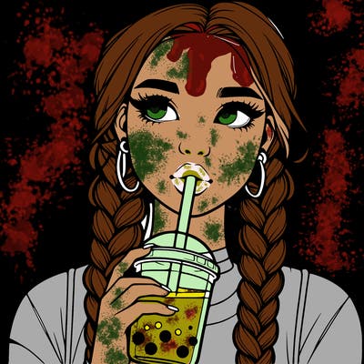 realistic girl with braided hair drinking boba