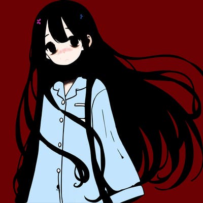 anime girl in pajamas with her silky dark black hair down