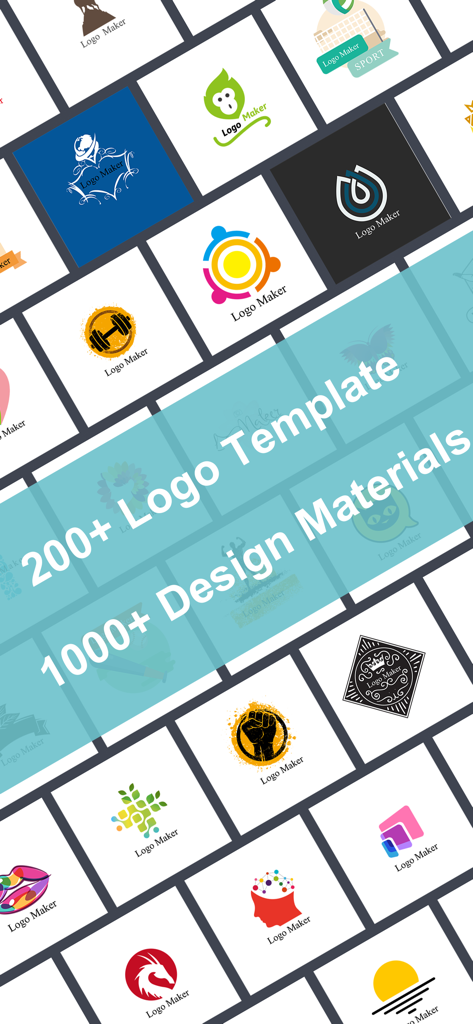 Logo Maker Logo Creator - Una cuadrícula que muestra varias plantillas de logos profesionales y materiales de diseño disponibles en la app.