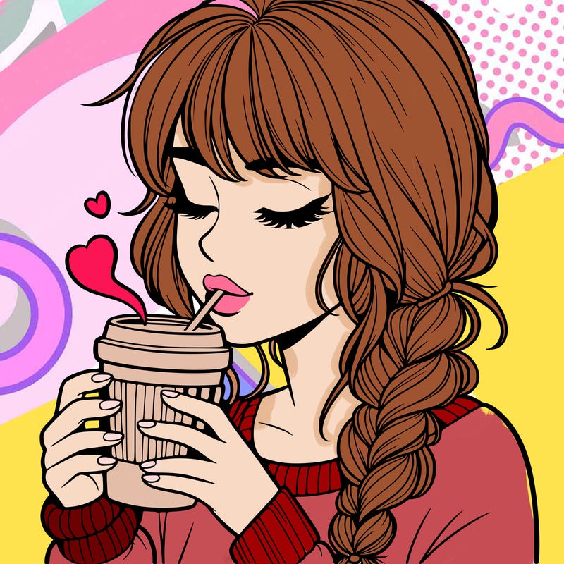 realistic girl drinking coffee