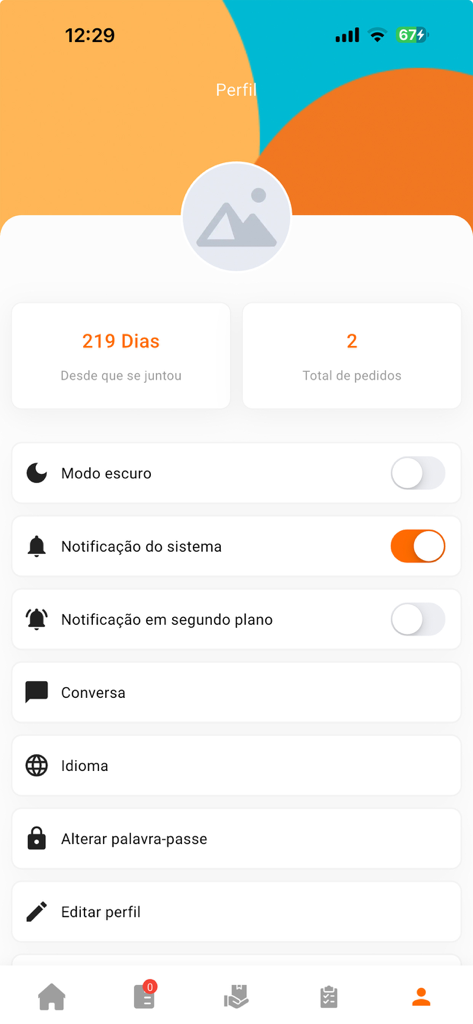 Bafa: Entregador - Bafa Entregador app profile screen showing user delivery statistics and account settings