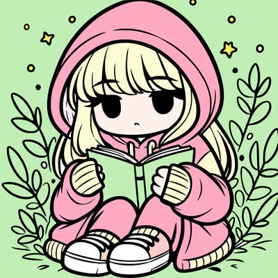 girl in oversized hoodie reading a book