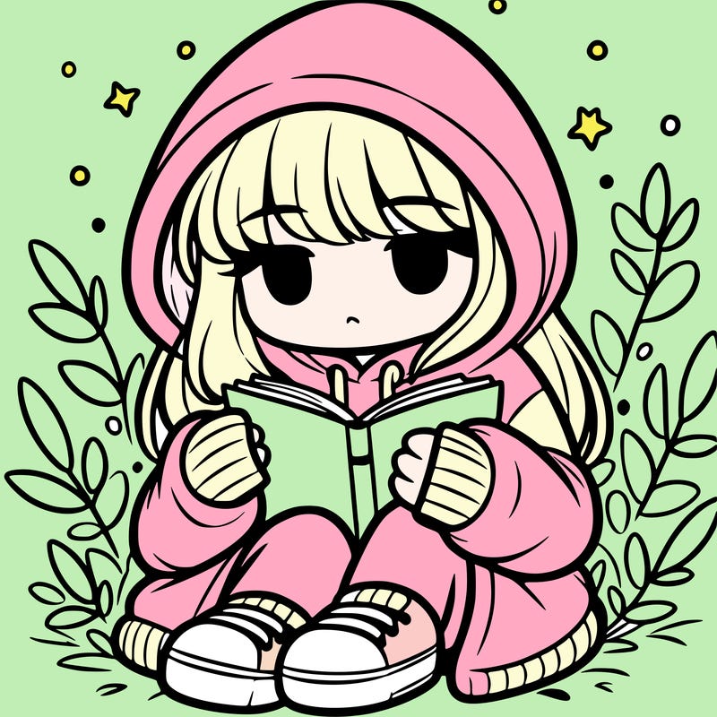 girl in oversized hoodie reading a book