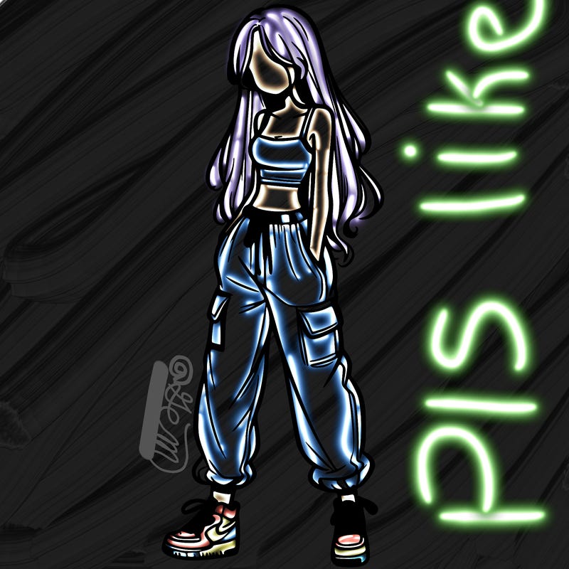 girl in baggy pants crop top and long hair