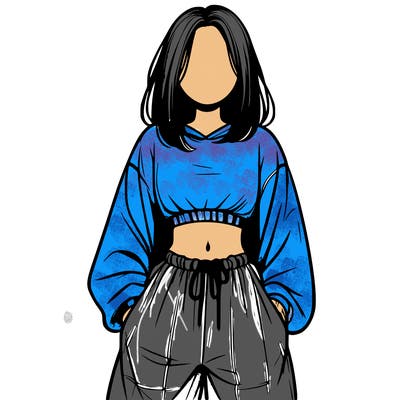 realistic girl faceless with baggy pants and a crop top