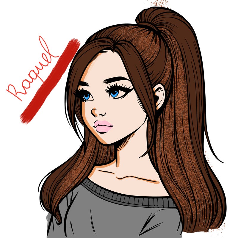 realistic girl with a high ponytail