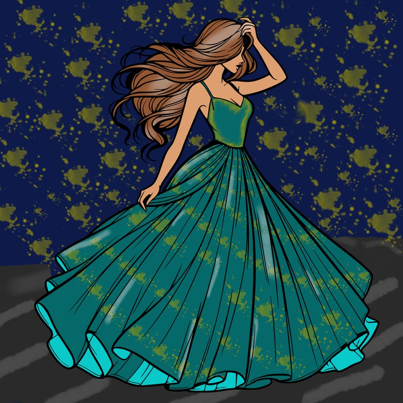 realistic woman with dress flowing in the wind