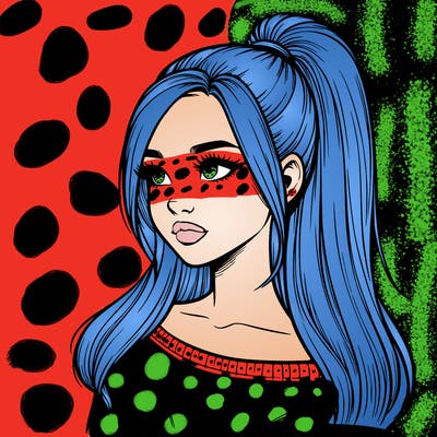 realistic girl with a high ponytail