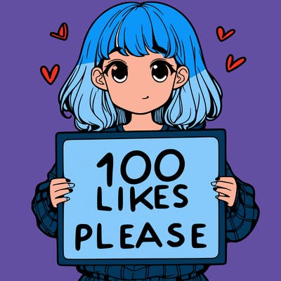 a girl holding a sign saying 100 likes please