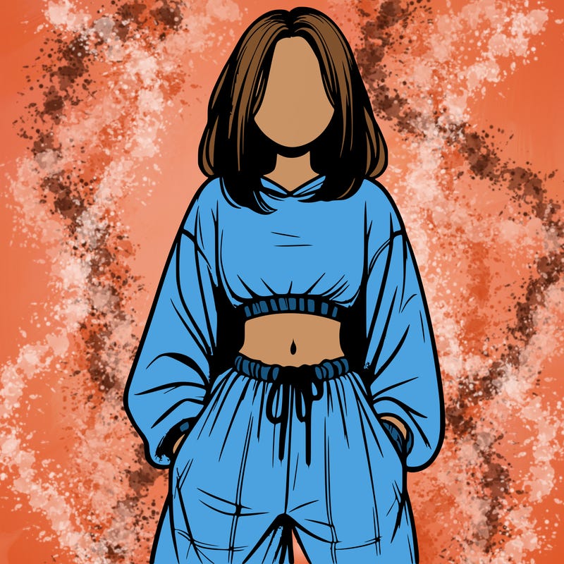 realistic girl faceless with baggy pants and a crop top