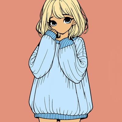 shy realistic girl wearing a baggy sweater
