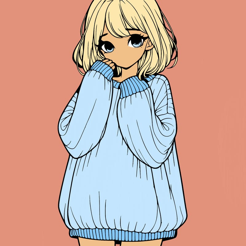 shy realistic girl wearing a baggy sweater