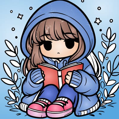 girl in oversized hoodie reading a book