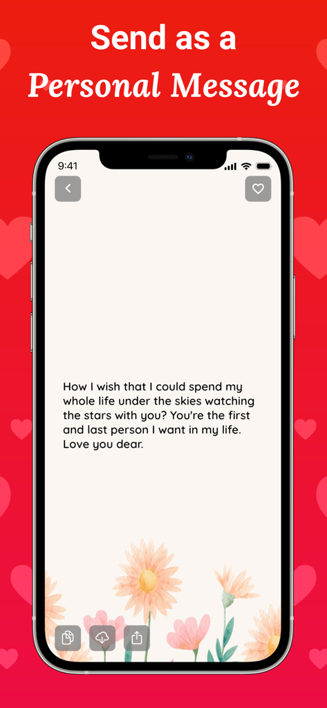 A smartphone screen displaying a romantic message about spending a lifetime together with floral background art