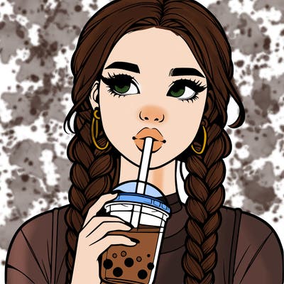 realistic girl with braided hair drinking boba