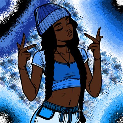 realistic teenage girl with braids and a beanie and crop top doing 🫶🏼