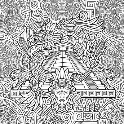 Immerse yourself in the rich history of Mesoamerica with this stunning coloring template. Discover iconic Aztec and Mayan symbols, from feathered serpents to majestic pyramids, all waiting for your creative touch.