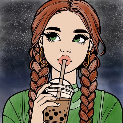 realistic girl with braided hair drinking boba