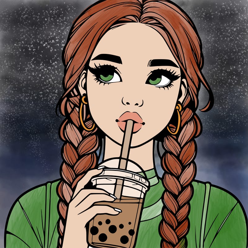 realistic girl with braided hair drinking boba