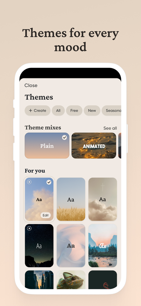 Bible Widgets: Verses & Prayer - Gallery of aesthetic and animated theme backgrounds for Bible verse widgets.