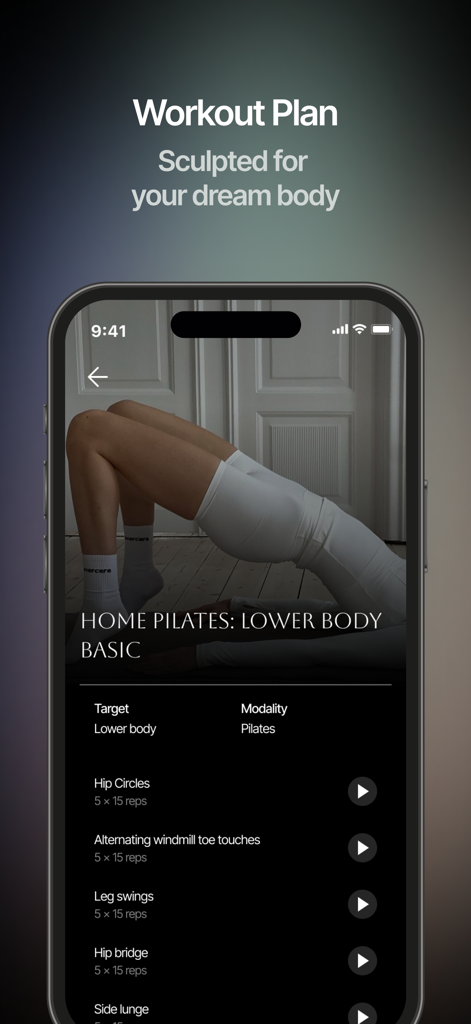 Glow Diet app home pilates lower body workout plan interface