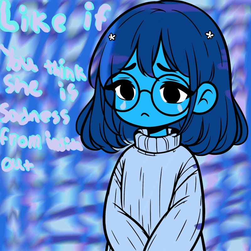 sad girl with glasses in a sweater