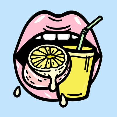 mouth with a lime in its mouth with a little bit of juice dripping