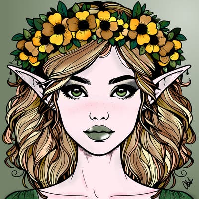 realistic female elf with flower crown