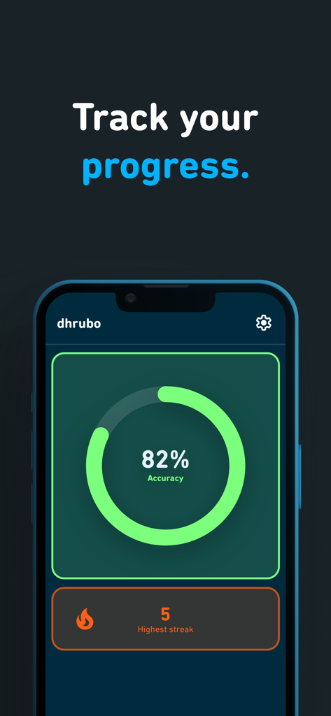 Revu - Scroll & Study - Revu-App-Oberfläche zeigt den Lernfortschritt des Schülers mit 82 Prozent Genauigkeit und einer Lernserie von 5 Tagen