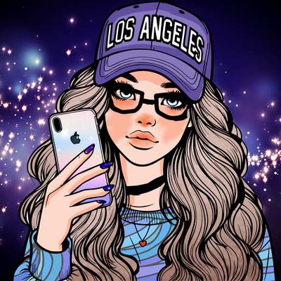 realistic beautiful girl wearing los ángeles cap holding an iphone