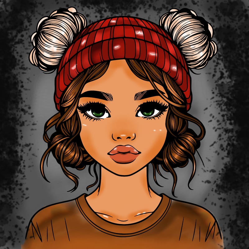 realistic girl with buns in her hair with a beanie on