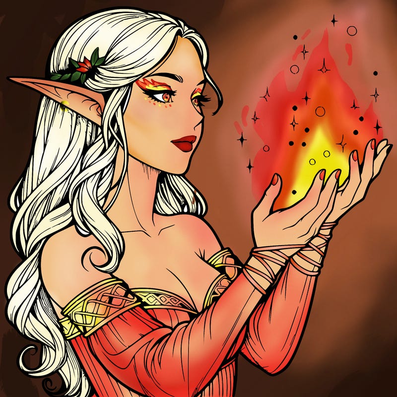 realistic elf girl doing magic