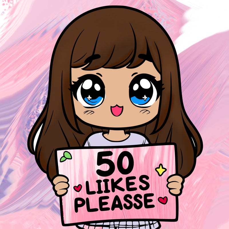 a girl holding a sign saying 50 likes please