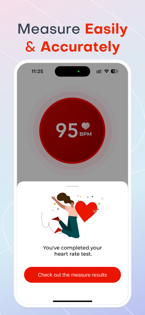Impulse - Heart Rate Monitor - Impulse app interface displaying a heart rate measurement result of 95 BPM