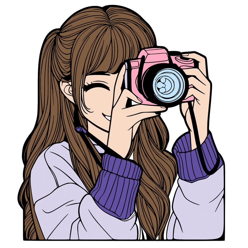 realistic girl taking a picture