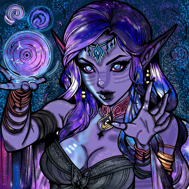 realistic scary beautiful elf sorceress casting spell