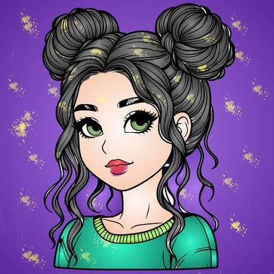 realistic girl with two buns in her hair