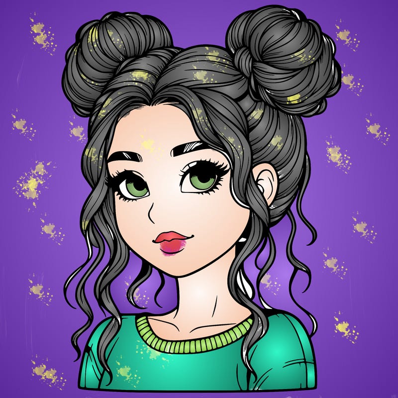 realistic girl with two buns in her hair