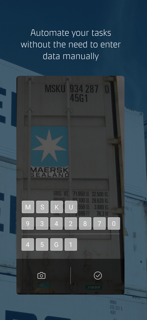 Mobile app interface showing automated container number capture to reduce manual data entry