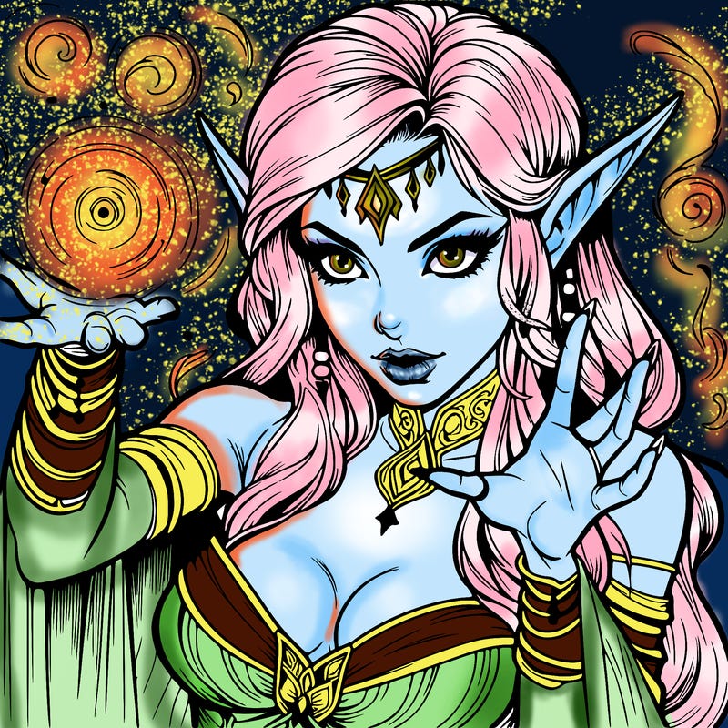 realistic scary beautiful elf sorceress casting spell