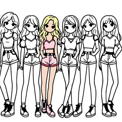 a group of girls wearing crop tops and shorts