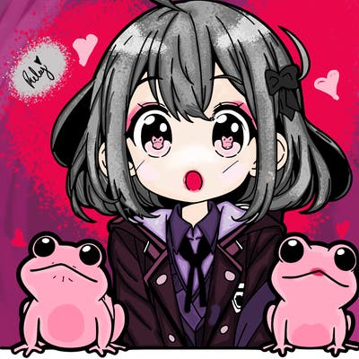 anime girl with frog friends