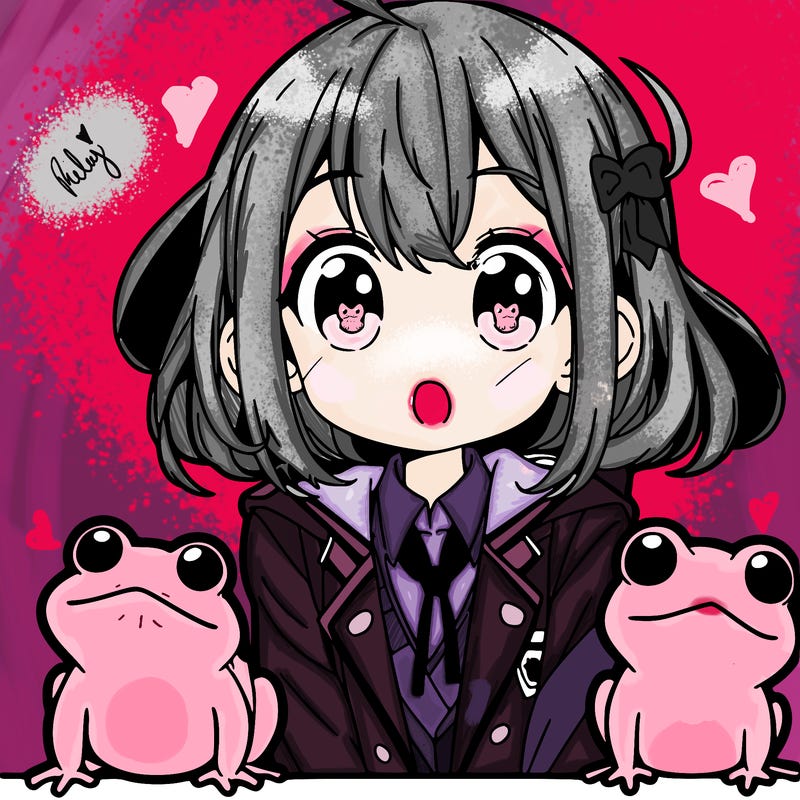anime girl with frog friends