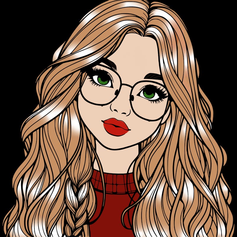girl with long hair and freckles and glasses realistic