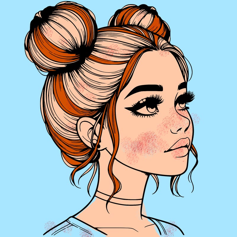 realistic girl with buns on the top of her head