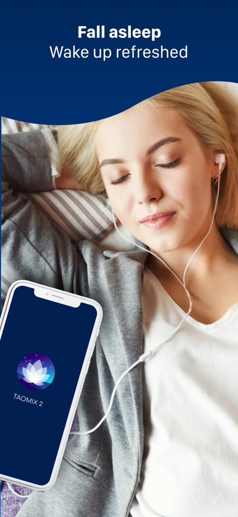 TaoMix 2: Sleep Sounds & Focus - A woman relaxing with headphones while using the TaoMix 2 app for better sleep and focus.