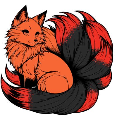 realistic detailed 9 tailed anime fox