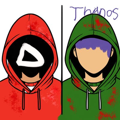 a person with a hoodie and no face, the drawing is split in 2