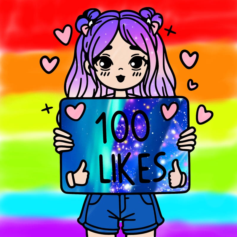 girl holding a sign saying 100 likes