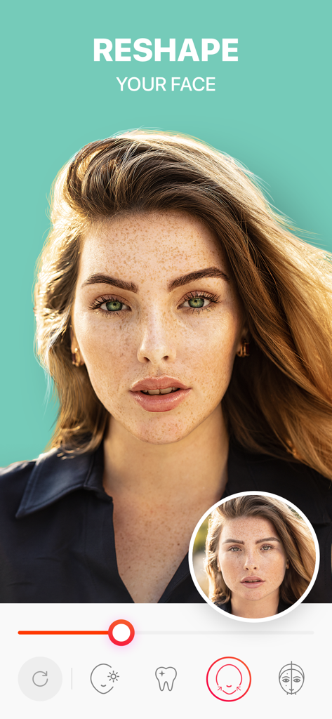EasyGlam app interface showing the face reshape feature